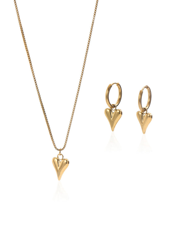 VAVO 18K Gold-Plated Heart Jewelry Set
