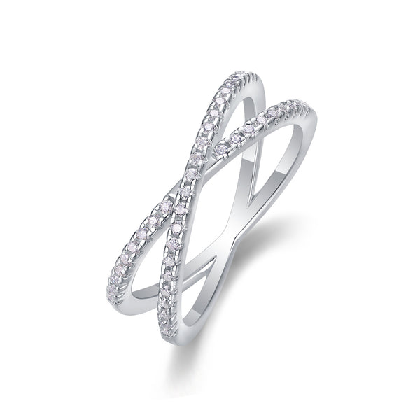 VAVO Double Band Moissanite Silver Ring