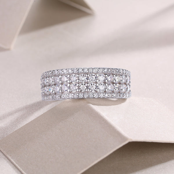 VAVO Multi-Row Moissanite Silver Ring